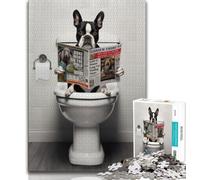 Boston Terrier on The Toilet 1000 Piece Jigsaw Puzzle for Adults And Teenagers,Educational Games Wall Decoration Unique Birthday And Xmas Gifts (50x75cm)