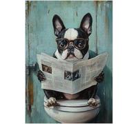 Boston Terrier on Toilet Jigsaw Puzzle 1000 Pieces for Adults - Quirky Dog Reading Newpaper with Glasses - Best Dog Bathroom Decor Puzzles