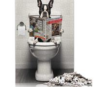 Boston Terrier on Toilet Puzzles 500 Pieces for Teenagers Gifts Puzzles for Adults for Adults& Teenagers Age 12 Years Up 500pcs (52x38cm)