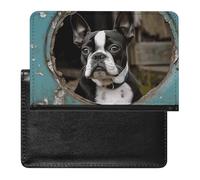 Boston Terrier Passport Holder with 3 Card Slots, Portable PU Leather Travel Wallet, Slim Protective Cover for Passport, ID, Credit Cards