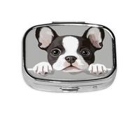 Boston Terrier Pattern Pill Case Pill Box Travel Pill Organizer Small Square Medicine Box for Purse & Pocket Gifts