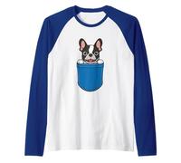 Boston Terrier Peeking Pocket Raglan Baseball Tee