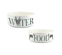 Boston Terrier Pet Bowl Set - Painted Dog Portraits by Rhiannon Chauncey - Small & Large White Ceramic Food/Water Dishes For Dogs (Set of 2)