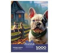 Boston Terrier Premium Cardboard 1000 Piece Dogs in Village Scene Puzzle, Educational Game Adults, Stress Relief, Birthday Gift & Wall Decor for Enthusiasts 70x50cm/1000pcs