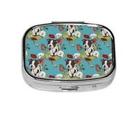 Boston Terrier Puppy Posie with Flowers and Bees,Meta Pill Box 2 Compartment Medicine Case,Portable Organizer,Rectangle Meta Portable Organizer Pill Box 695 Compartment Medicine Case