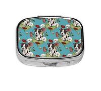 Boston Terrier Puppy Posie with Flowers and Bees,Meta Pill Box 2 Compartment Medicine Case,Portable Organizer