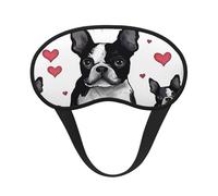 Boston Terrier Red Heart Dog Eye Mask for Sleeping Soft Satin Sleep Shade Cover Blindfold with Elastic Strap Travel Nap Blackout Eye Shade Cover for Women Men
