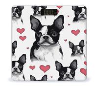 Boston Terrier Red Heart Dog Weight Scale Large Bathroom Scales Digital Weight with Bright LED Display Non Slip Automatic Weighing Scale Fashion Weighing Machine for Body