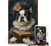 Boston Terrier Renaissance Scholar 1000 Pieces Jigsaws Adults Puzzles Cognitive Memory Serene Escape Exact Cut Art Xmas Gift (38X52CM)