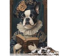 Boston Terrier Renaissance Scholar Classic Canine Art Puzzles 500 Pieces Wooden Puzzles Puzzle for Adults For Family Fun & Game Night 500pcs (52x38cm)