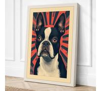 Boston Terrier Rising Retro Canvas Wall Art Print 18x12 Inch (46 x 30 cm)