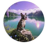 Boston Terrier Round Jigsaw Puzzle (1000 Pieces) Depicting Pet Dog, Artistic And Engrossing, Great for Weekend Hobbies, For Older Teens And Adults 1000pcs (67.5x67.5cm)