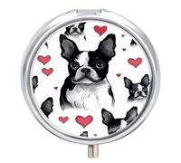 Boston Terrier Small Round Weekly Pill Case for Dogs with Mirror 3 Compartments Portable Daily Travel Pills for Fish Oil Supplement