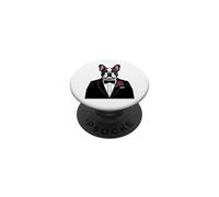 Boston Terrier Smoking Funny Formal Bow Tie Dog PopSockets Adhesive PopGrip