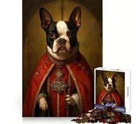 Boston Terrier The Pope 1000 Pieces Jigsaws Adults Puzzles Mind Power Mind Calming Fun Uniform Edges (38X52CM)
