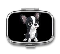 Boston Terrier Travel Pill Organizer 2 Compartments Pill Case Pill Box Containers for Purse Pocket