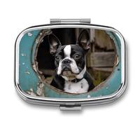 Boston Terrier Travel Pill Organizer - Daily Pill Box to Hold Vitamins, Portable Pill Case Cod Liver Oil Storage Box with 2 Compartment for Pocket Purse