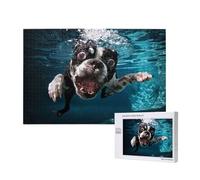 Boston Terrier Underwater Dog,1000 Pieces Wooden Jigsaw Family Game Jigsaw Puzzles for Adults Teens Home Decor