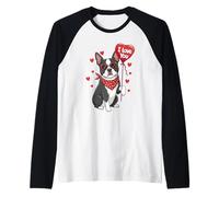 Boston Terrier Valentine Heart I Love You Dog Lovers Raglan Baseball Tee