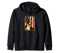 Boston Terrier Vintage American Flag Dog Lover Zip Hoodie