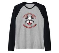 Boston Terrier Wagging Tail Illustration Raglan Baseball Tee