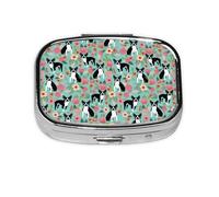 Boston Terrier with Flowers,Meta Pill Box 2 Compartment Medicine Case,Portable Organizer