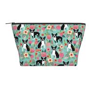 Boston Terrier with Flowers, Toiletry Pouch Makeup Bag Cosmetic Bag Portable Travel Toiletry Bag