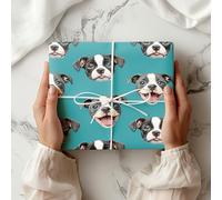 Boston Terrier Wrapping Paper Sheet, Cute Frenchies, Ideal for Dog Lovers, Birthdays, Pet Gifts & Kids Parties - W107 (White, Large Sheet - 58 x 85cm / 22.8" x 33.4" inches)