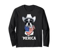 Boston Terrrier Bostie American Flag Bandana Cowboy Hat Long Sleeve T-Shirt