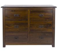 Boston Wide Chest - 6 Drawer - Dark Wood