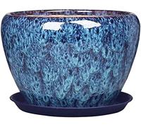 BOSUGE, Ceramic Flower Pot Vogue Planter Ceramics Peacock Blue Extra Large Chinese Style Pots Home Green Plant Chlorophytum Potted With Tray Landscape (Size : Small) (Size : M)