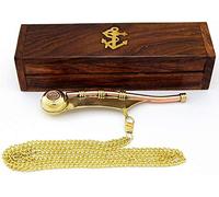 Bosun's pipe - Boatswain's Whistle Copper & Brass with chain and wooden BOX