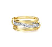 Bosvision Interlocking Eternity Band Ring with Cubic Zirconia - Two-Tone Design in Silver and Gold - Modern Stackable Ring for Women by Muses Art Design