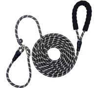 Boswany 12FT / 20FT Anti-Choke Long Training Lead, 3/8" Thick Slip Lead Rope Leash with Comfortable Handle, Reflective Nylon No Pull Leash for Medium Large Dogs