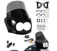 BOSYCY Motorcycle Fairing Windshield Kit for Harley Dyna Fat Bob FXDF 2008-2017, Dual Headlight Fairing with 11" Smoke Motorbike Windscreen 48-58mm Forks with Extension
