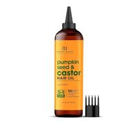 Botanic Hearth Pumpkin & Castor Hair Oil 6.7 Fl Oz (198 ml) | Cold Pressed - Hexane Free, 100% Natural | Pure Castor Oil Organic for Eyelashes, Hair Growth, Eyebrows, Skin, Face | All Hair Types