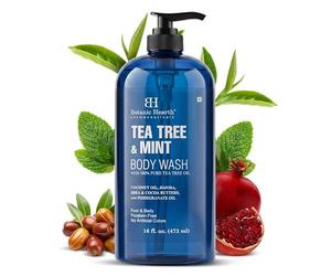 Botanic Hearth Tea Tree & Mint Body Wash 16 fl oz (473 ml) | Antifungal Cleanser with Peppermint & Sea Buckthorn, Soothes Dry Itchy Skin & Body Odour, Sulphate & Paraben Free
