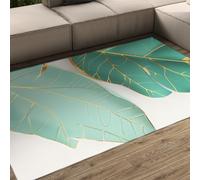 Botanical Banana Leaves Print Washable Rugs 60x90cm Living Room Large Thin Mint Green Area Rugs for Bedroom Non Slip Modern Abstract Leaf with Gold Veins Floor Carpet for Dining Room Kitchen Office