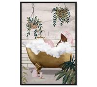 Botanical Bathtime Lounge Canvas Print Trendy Bathroom Art by Art Remedy, Black Frame, 16 x 24
