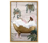 Botanical Bathtime Lounge Canvas Print Trendy Bathroom Art by Art Remedy, Gold Frame, 16 x 24