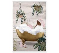 Botanical Bathtime Lounge Canvas Print Trendy Bathroom Art by Art Remedy, White Frame, 10 x 15
