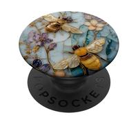 Botanical Bee Mosaic Floral Garden Art Vintage Nature PopSockets Adhesive PopGrip