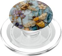 Botanical Bee Mosaic Floral Garden Art Vintage Nature PopSockets PopGrip for MagSafe
