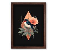 Botanical Bird in Geometry Geometric Framed Wall Art Print A3 (42×29.7cm) Walnut, Wall Decor for Living Room, Bedroom, Office & Home, Ready to Hang, Art Gift