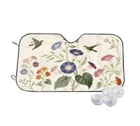 Botanical Birds Flowers Cream Wind Sun Shade for Car Sun Visor Foldable Vehicle Sunshade 30x55 Inch