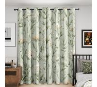 Botanical Blackout Curtains for Bedroom, Sage Green Floral Wildflower Pattern Thermal Eyelet Drapes for Living Room, 90 x 90 Inch 2 Panels, Home Decoration - Y784