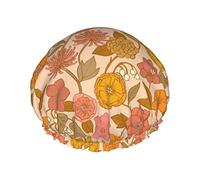 Botanical Blooms Gold Petal Waterproof Shower Cap,Elastic Bathing Hair Cap Environmental Protection Hair Bath Caps, Double WaterproofBathing Shower Hat