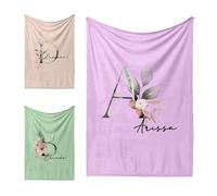 Botanical Blush Personalised Blanket - Add Initial & Name - Custom Background Colour - Elegant Floral Throw - Soft Cuddle or Polar Fleece - Small, Medium, Large Sizes - Gift for Her or Home Décor