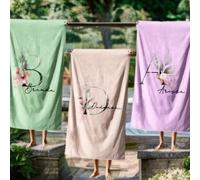 Botanical Blush Personalised Towel - Add Initial & Name - Custom Background Colour - Elegant Floral Design - Gift for Her - Soft Absorbent Cotton - Bathroom & Spa Décor - Multiple Size Options