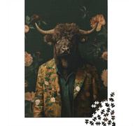 Botanical Bull with Jacket 1000 Piece Jigsaw Puzzle for Adults, 38x26cm/1000pcs, White Cardboard, Gift Idea for Puzzle Lovers And Time at Home